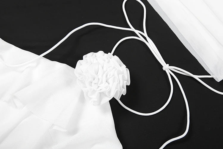 Tierred Maxi Dress Women Halter Elegant Bandage 3D Flowers Tassel Backless Sleeveless Summer Trend Vacation Vestidos