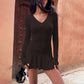 Long Sleeve Mini Dress with Lace Trim V Neckline and Waist Fashion 2026 Fall Dresses for Woman Elegant