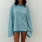 Y2K Striped 2 Piece Set Women Oversized Long Sleeve Crop Top Low Rise Shorts Spring Fall Casual Loungewear Pajama Set