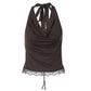 Lace Trim Cowl Neck Halter Tops for Woman Sexy Y2k Clothes Backless Crop Top Tanks Camis Summer 2026