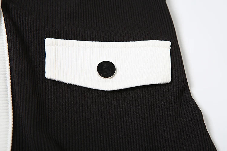 Casual Patchwork 2 Piece Set Women Single-Breasted Cardigan Full Sleeve Tops+Straight Pants Street Fashion Simple Set