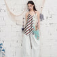Nautical Print Chiffon Cami Top, Asymmetrical Patchwork Sleeveless Blouse