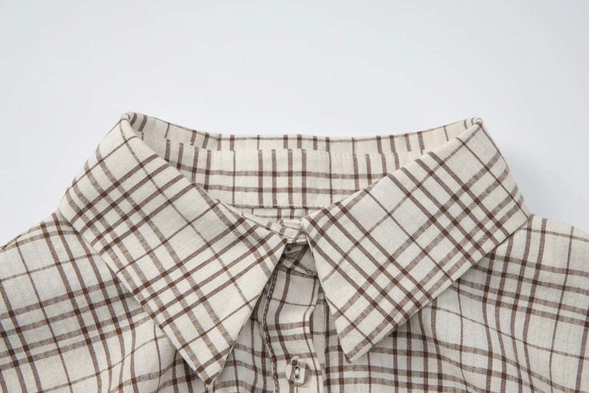 Fitted Button Up Shirt Plaid Print Short Sleeve Tops Y2k Vintage Summer Clothing for Woman 2026