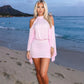 Off Shoulder Backless Long Sleeve Mini Dress Sexy Party Wear Pink Birthday Dresses Woman 2026 Luxury