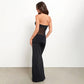 See Through Mesh Patchwork Black Party Dress Women Elegant Sexy Strapless Fishtail Maxi Dresses Summer 2024