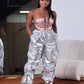 Bright Silk Women Cargo Pants Pockets Pleated Elastic Waist Baggy Bottoms 90s Fashion Causal Hip Hop Y2K Streetwear