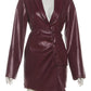 Retro PU Leather 2 Piece Set Woman V-Neck Single Button Full Sleeve Jackets+Irregular Skirts Office Style Elegant Suits