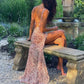 Sexy Asymmetrical Halter Backless Long Dresses Floral Print Chiffon Beach Vacation Summer Dress Womens