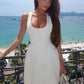 Women White Sleeveless U Neck Mini Dress A Line Flare Short Dress Elegant Office Wedding Guest Cocktail Party Vestidos
