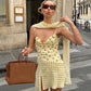 Yellow Polka Dot Summer Dresses Women's Casual Asymmetrical Sleeveless Mini Dress with Scarf