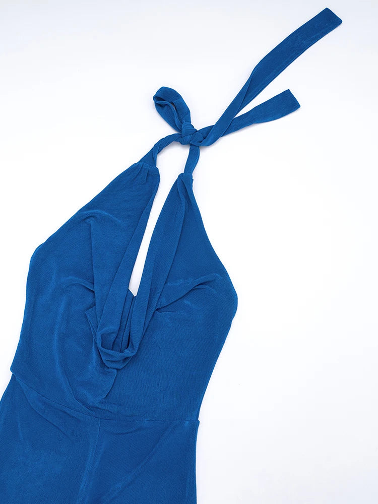 Sexy Swing Collar Playsuits Women Velvet Bandage Halter Backless Backless Tight Streetwear Stretch Workout Romper