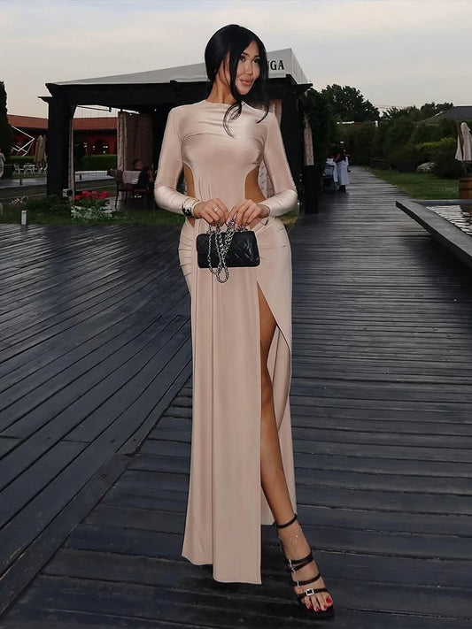 Sexy Irregular Hem 2 Piece Set Women Full Sleeve Backless tops+Skirt Chic Elegant Slim Classic High Stretch Club Outfits