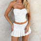 Women Summer 2Pcs Lace Trim Outfits Dots Print Tube Tops + Mini Pleated Skirt Set Party Club Y2K Vacation Matching Suit