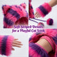 Cheshire Cat Faux Fur Accessory Kit Pink Purple Striped Cat Ear Hat Wrist Cuffs Leg Warmers Halloween Cosplay Dress Up