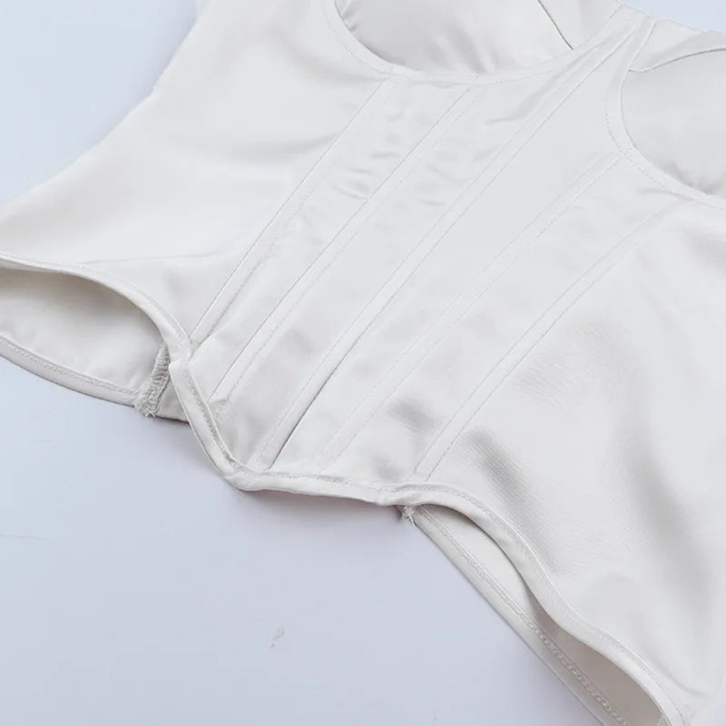 Satin Strapless Busiter Corset Tops for Women Club Wear Sexy Low Cut Top