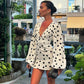 Classic Polka Dot Print White Dress Woman Clothing Sexy Deep V Neck Flare Sleeve Short Dresses Fall