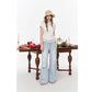 Women's Elegant Slim T-Shirt with Layered Lace Hem, Chic White Ruffle Tee for Daily Wear, Graceful Commute Top