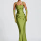 Satin Backless Sexy Maxi Dress Women Elegant Halter Off-shoulder Sleeveless Lace-up Bodycon Club Party Long Dresses