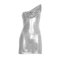 One Shoulder Glow Mini Dress Birthday for Woman Sexy Silver Club Dresses Summer 2026