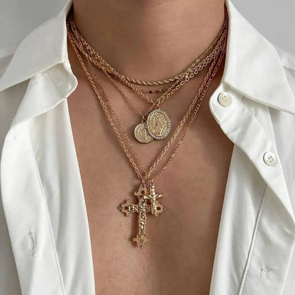 6Pcs/Set Punk Big Cross Jesus Pendant Choker Necklace for Men Collaes Hip Hop Adjustable Chain Christian Jewelry Gift