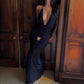 Deep V Neck Backless Draped Maxi Dress Sexy Black Party Dresses Woman Elegant