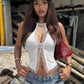 Sexy Lace Trim Hollow Out Halter Top Women's Tanks Camis White Summer Clothes for Woman 2026