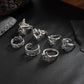 7Pcs/Set Gothic Five-Pointed Star Adjustable Open Rings For Men Trendy Punk Love Heart Finger Ring Daily Party Jewelry New
