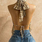 Sexy Print Backless Tank Top Women Hottie Halter Bandages Metal Buckle Hollow Irregular Hem Fashion Vacation Vest