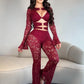 See Through Jumpsuits Woman Metal Rings Patchwork Hollow Design Sexy Full Sleeve Midnight Club Party Wild Style Overalls