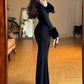 Sexy Furry Sleeve Dress Women O-Neck Autumn Trend Elegant Simple Christmas Birthday Party Stretch Skinny Maxi Bodycon