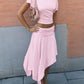 Pink 2 Piece Set Off Shoulder Top and Asymmetrical Midi Skirt Set Vacation Outfits Woman 2026