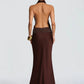 Halter Bckless Sexy Maxi Dress Women Gown Elegant Off-shoulder Sleeveless Draped Ruched Bodycon Club Party Long Dress