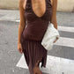 Women Halter Deep V Neck Sexy Midi Dress Ruched Bust Waist Bodycon Long Dress Elegant Club Vacation Party Dress