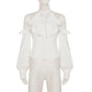 Cold-shoulder Button-up Lantern Sleeve Ruffled Blouses Shirts for Woman White Long Sleeve Tops Autumn 2026