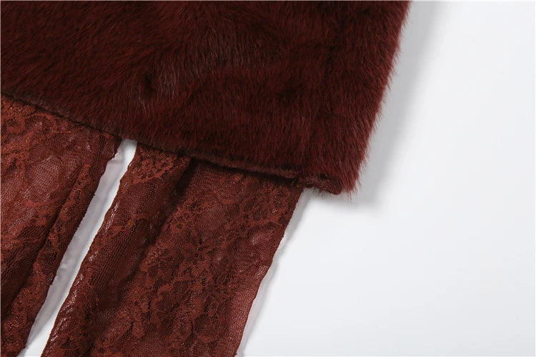 Patchwork Faux Fur Collar Jumpsuits Women See Through Skinny Sexy Midnight Coquett Fashion Street Wild Classic Outfit