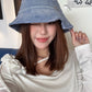 Vintage Denim Raw-Edge Sun Visor Fisherman Hat for Women