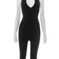 Halter Deep V-Neck Romper Women Fit Simple Sexy Basic Backless Sleeveless Skinny Stretch Casual Streetwear Playsuit