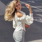Cold-shoulder Button-up Lantern Sleeve Ruffled Blouses Shirts for Woman White Long Sleeve Tops Autumn 2026