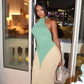 Patchwork Halter Backless Maxi Dress for Dinner Evening Gown Sexy Elegant Party Dresses for Woman Fall