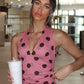 Polka Dot Print Vests Women Backless Halter Bandage Folds Sexy Midnight Hottie Music Festival Party Classic Streetwear