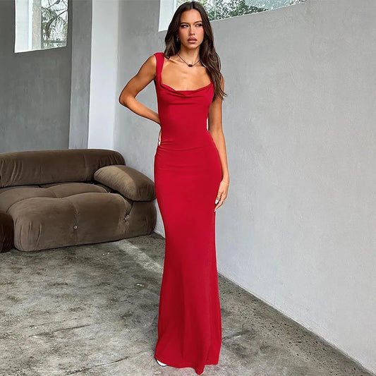 Sexy Bow Backless Maxi Dresses for Women New Fashion Long Elegant Party Dress Black Red Birthday Outfits