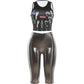 Sexy Fashion 2 Piece Set Woman Summer Trend o-Neck Shape Waist Tank Tops+Reflection Design Shorts Street Style Suits