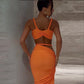 2 Piece Set Twisted Hollowed Out Crop Top and Long Skirt Vacation Outfits Women Summer Beach Party Dress