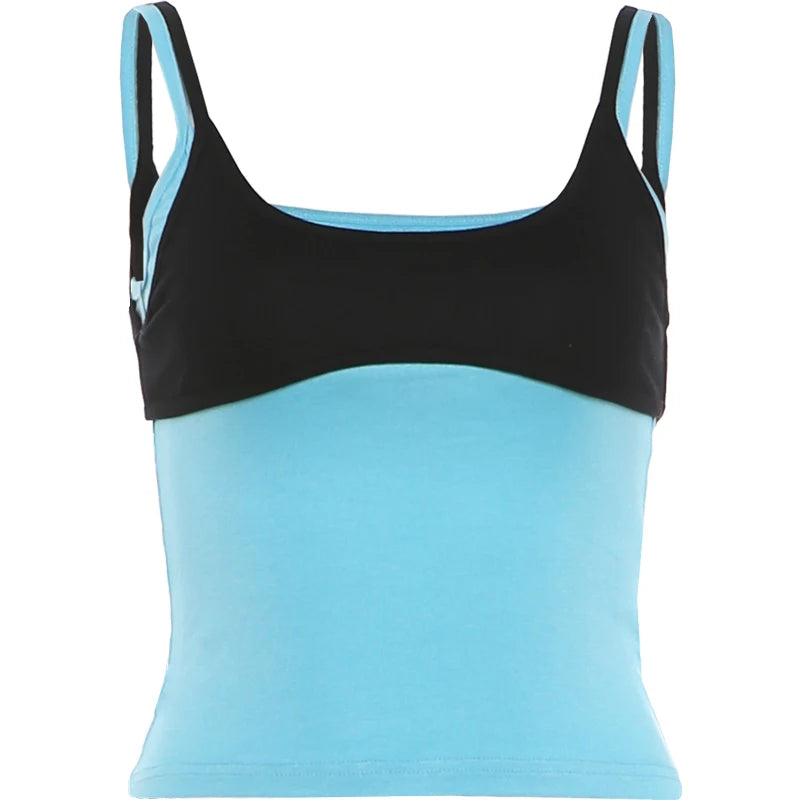 Simple Two Tops Women Mini Low-Neck Camisole+High Elasticity Solid Sexy Hottie Midnight Street Summer Classic Outfit