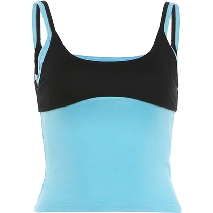Simple Two Tops Women Mini Low-Neck Camisole+High Elasticity Solid Sexy Hottie Midnight Street Summer Classic Outfit