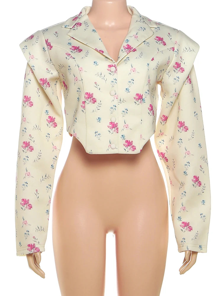 Lapel Crop Shirt Women Autumn Shoulder Padded Single Breasted Simple Wild Sweet Office Streetwear Irregular Jacket