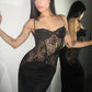 Black Floral Lace See Through Evening Party Dress Elegant Sexy Y2k Backless Long Maxi Dresses for Women