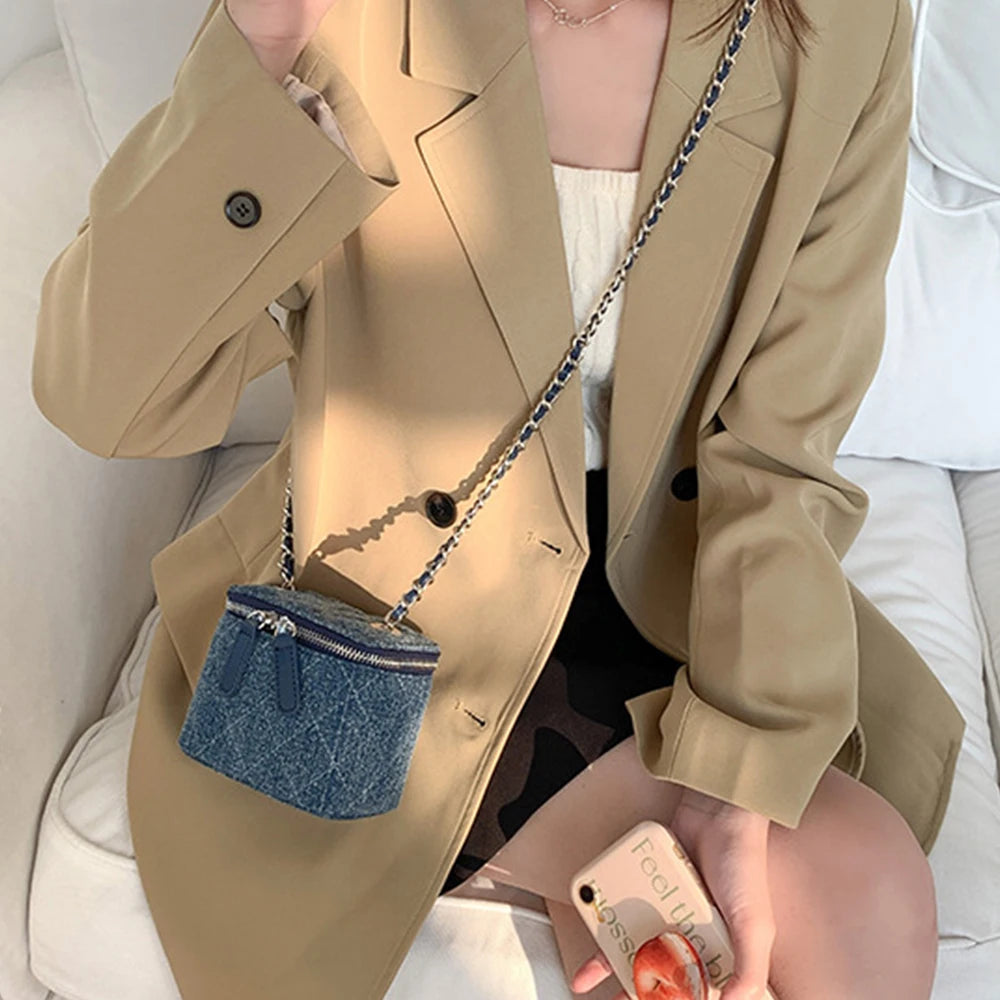 Mini Denim Crossbody Bags for Women 2026 Lingge Chains Shoulder Bag Fashion Brands Box Bag Lipstick Coins Purses and Handbags