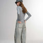 Women's Gray Long Sleeve T-Shirt with Layered Pearl Necklace Print, Casual Crew Neck Top for Daily Wear