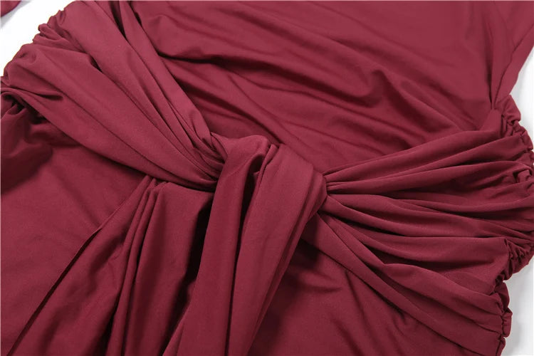 Christmas Hollow Maxi Dress Women o-Neck Folds Flare Sleeve Bandage Long Tassel Solid Skinny Elegant Banquet Vestidos